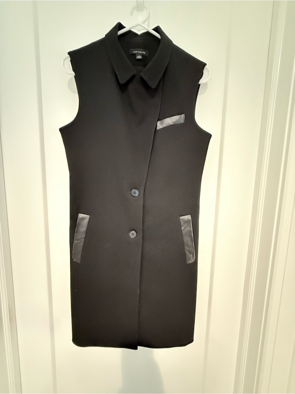 Ann Taylor Black Sleeveless Coat with Satin Trim
